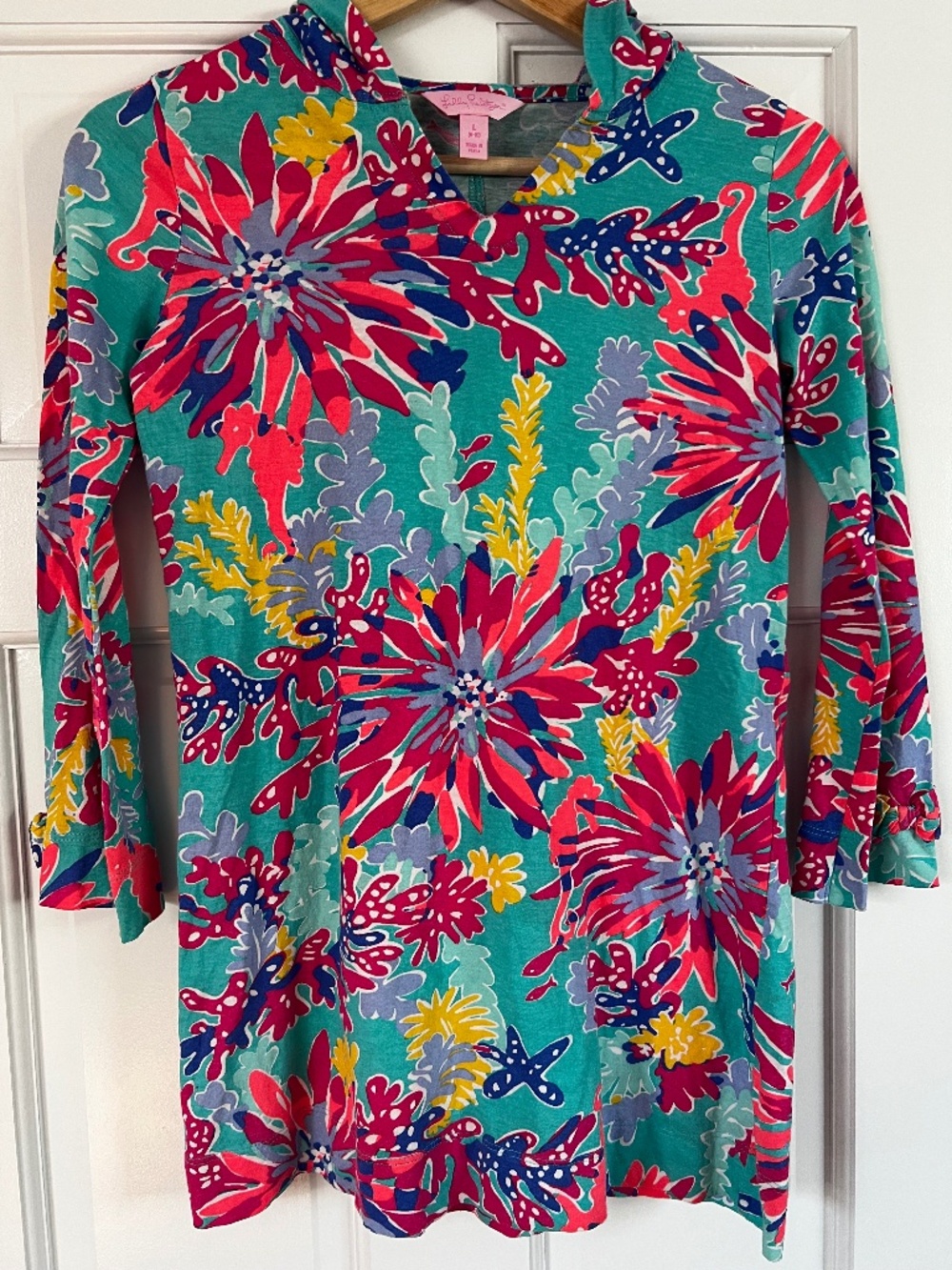 Lilly Pulitzer Girls Size L 8-10 Swim Coverup with Hood